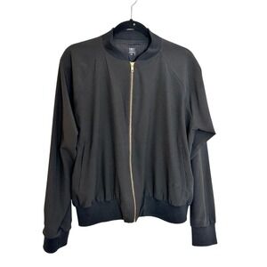 Albion Fit Black Bomber Jacket Women's Size XL Gold Zipper Sporty‎ Pockets